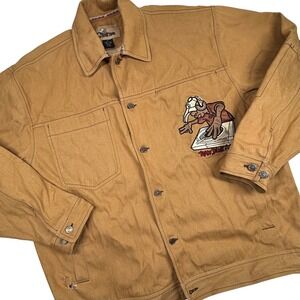 VTG Y2K Raw Blue XL Canvas Jacket Chore Hip Hop Embroidered DJ Bulldog Oversized